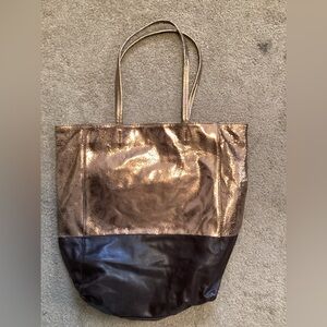 Margot Two Tone Large Genuine Leather Tote Brown Travel Handbag Purse Tote